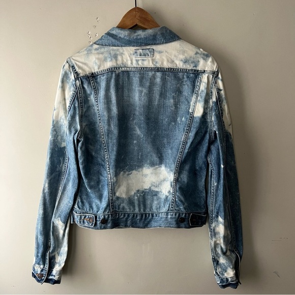 Ralph Lauren Denim & Supply Women’s Bleach Dye Distressed Trucker Jean Jacket L - Picture 2 of 10